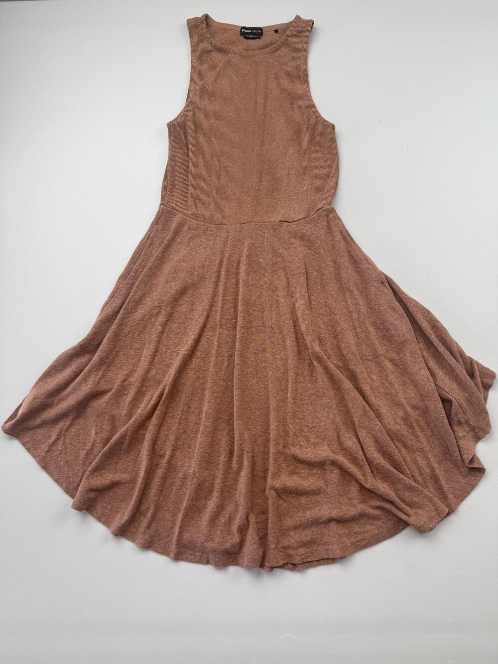 PrAna Dress Womens Small Brown Sleeveless Tank Fit & Flare Knit Midi Swing